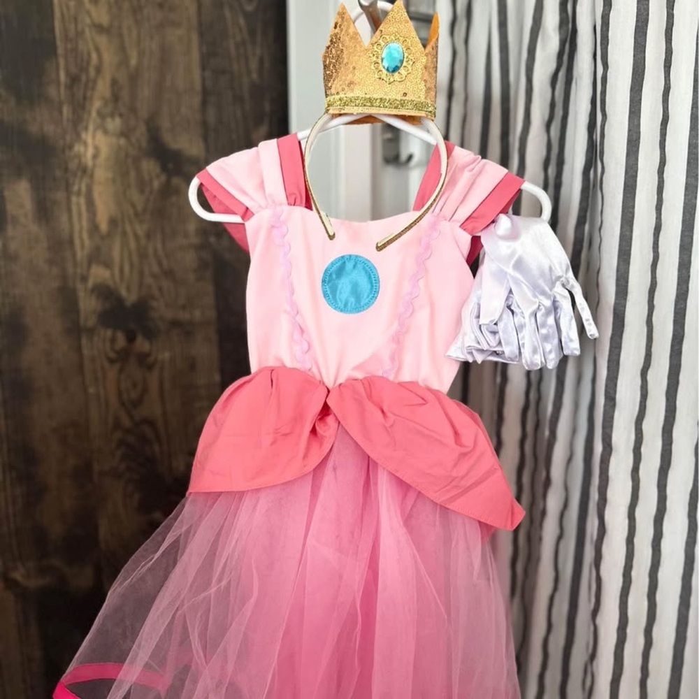 Pink Princess Costume with Crown and Gloves